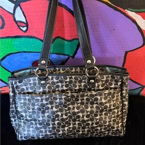 Coach Black and Gray Signature Shoulder Bag